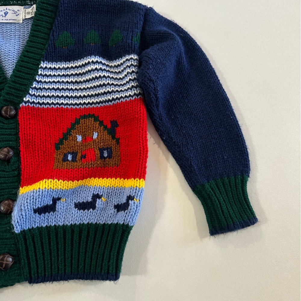 Kitestrings Vintage Yarn Knit Boy Scout Wood Button Down Cardigan Boys Size 4 - Picture 5 of 8
